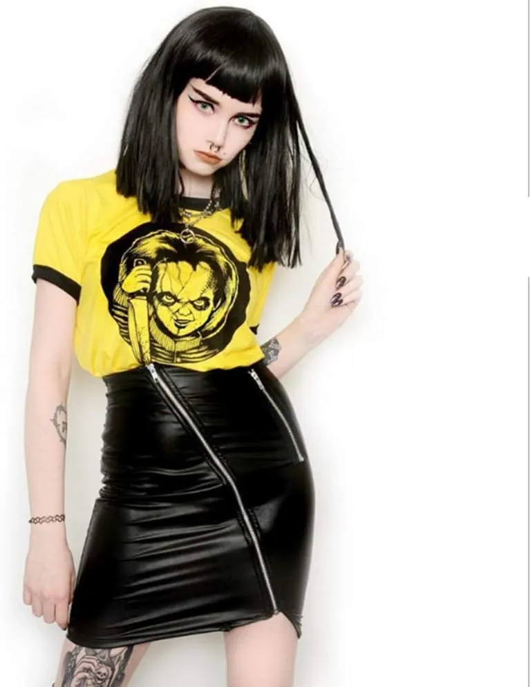 Womens Crop Tops Summer Casual Short Sleeve Goth Halloween Print Cropped T Shirts