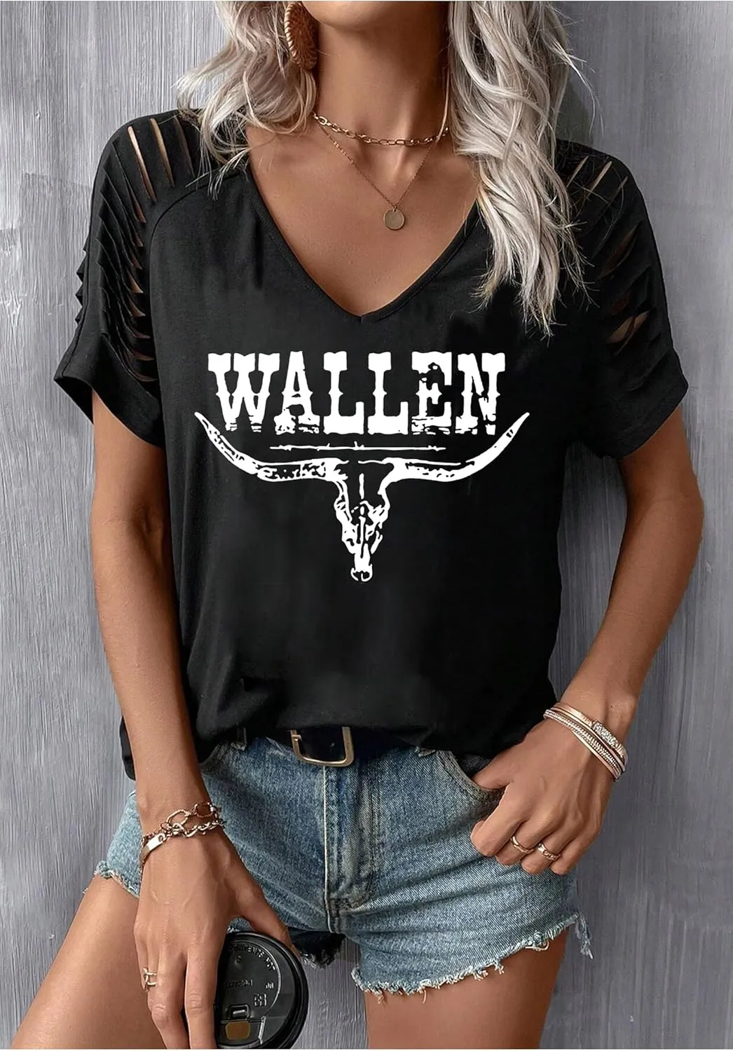 Womens Cut Out Cold Shoulder T Shirts Boho Floral Graphic Tshirts Nashville Country Lacerated Sleeve Cowgirls Tee Tops