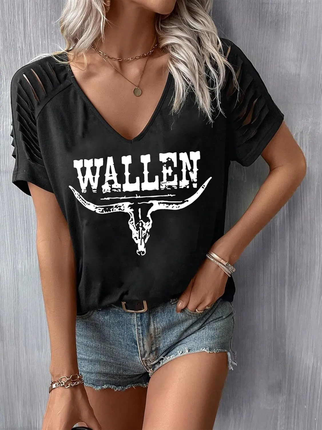 Womens Cut Out Cold Shoulder T Shirts Boho Floral Graphic Tshirts Nashville Country Lacerated Sleeve Cowgirls Tee Tops