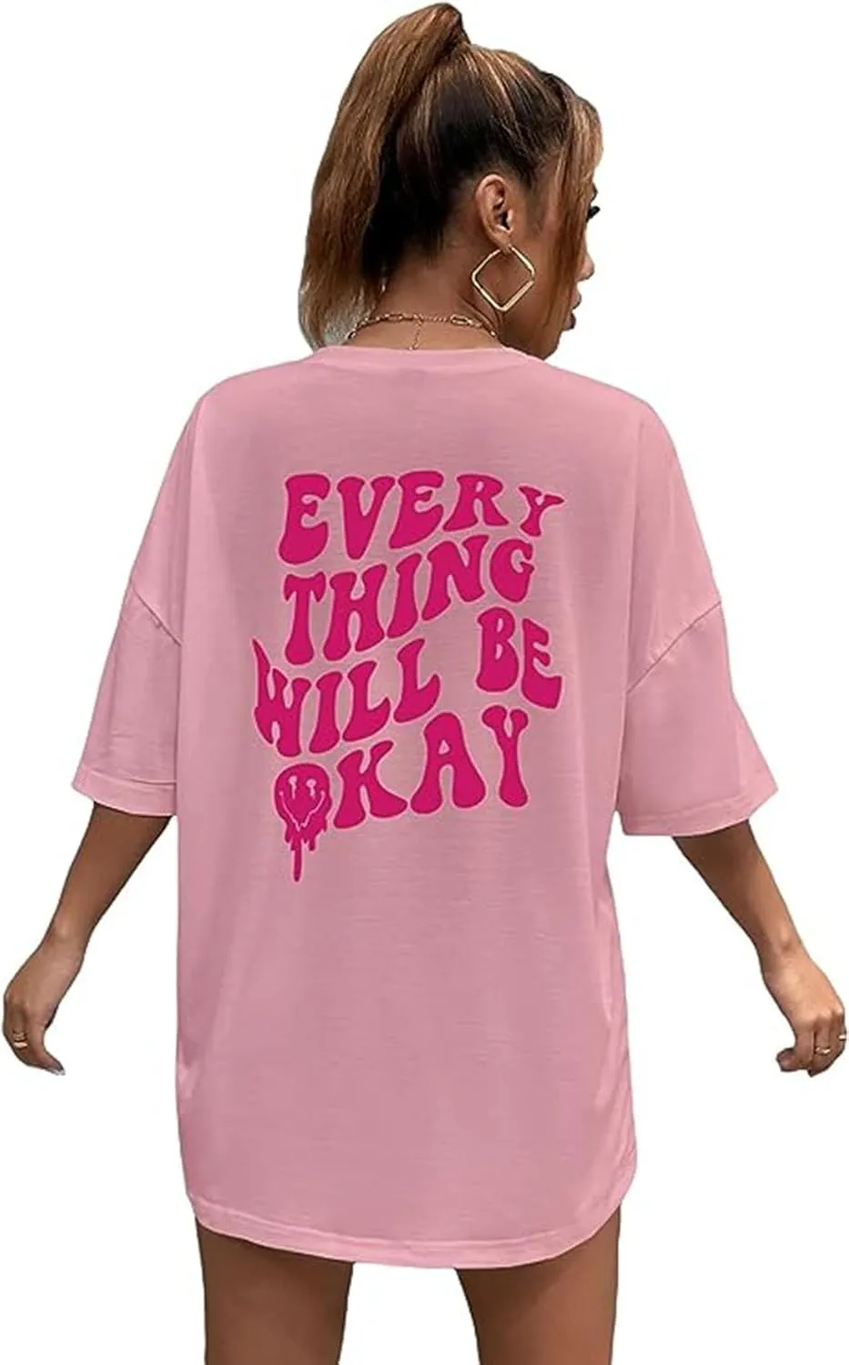 Women's Cute Oversized T Shirts Graphic Tees Letter Print Vintage Casual Loose Summer Tops