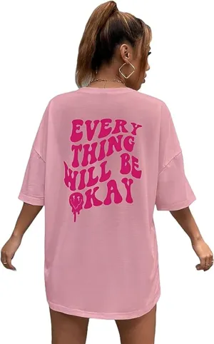 Women's Cute Oversized T Shirts Graphic Tees Letter Print Vintage Casual Loose Summer Tops