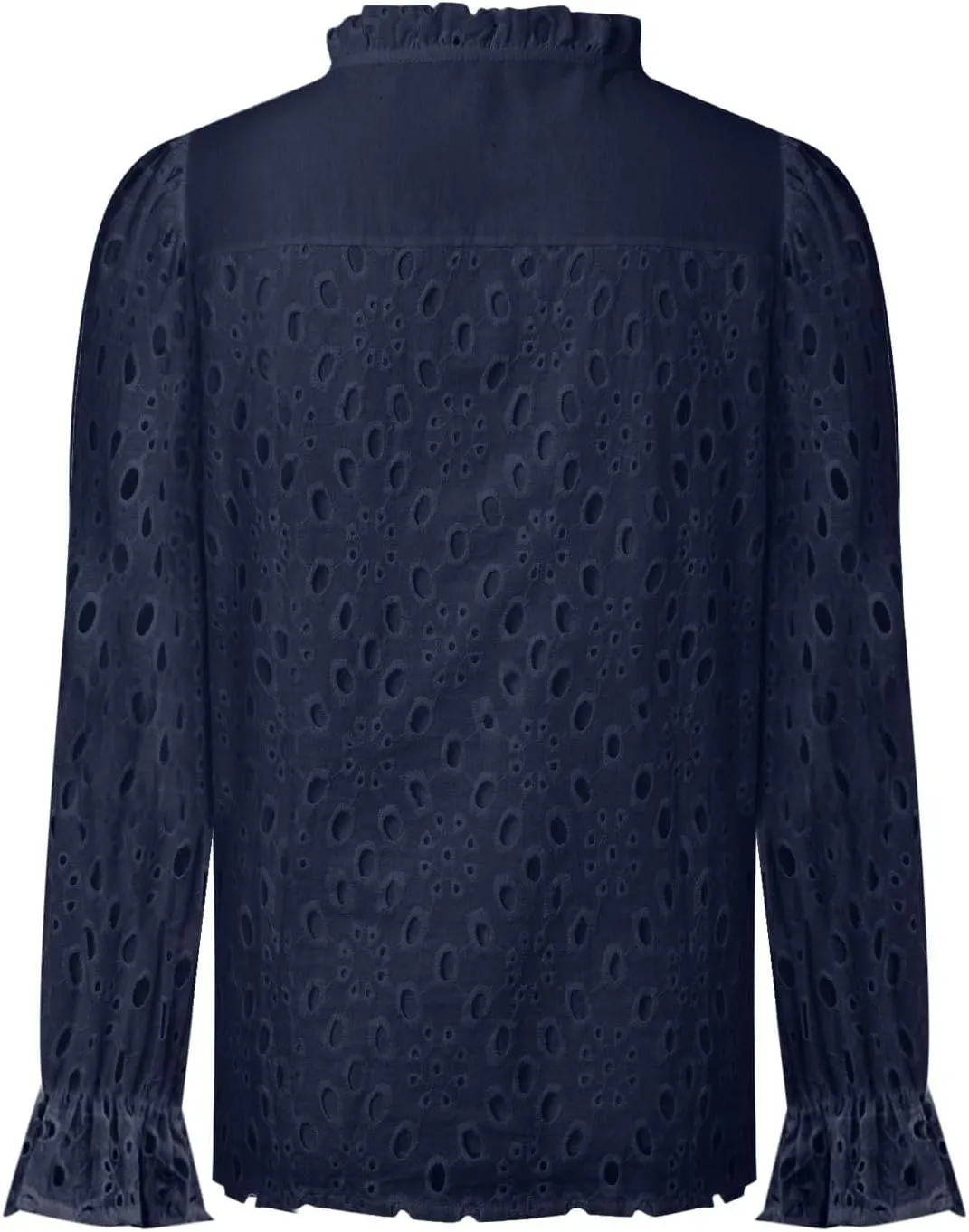 Women's Dressy Casual Blouse Tops Fall Puff Long Sleeve Button V Neck Hollow Out Lace Embroidered Shirts