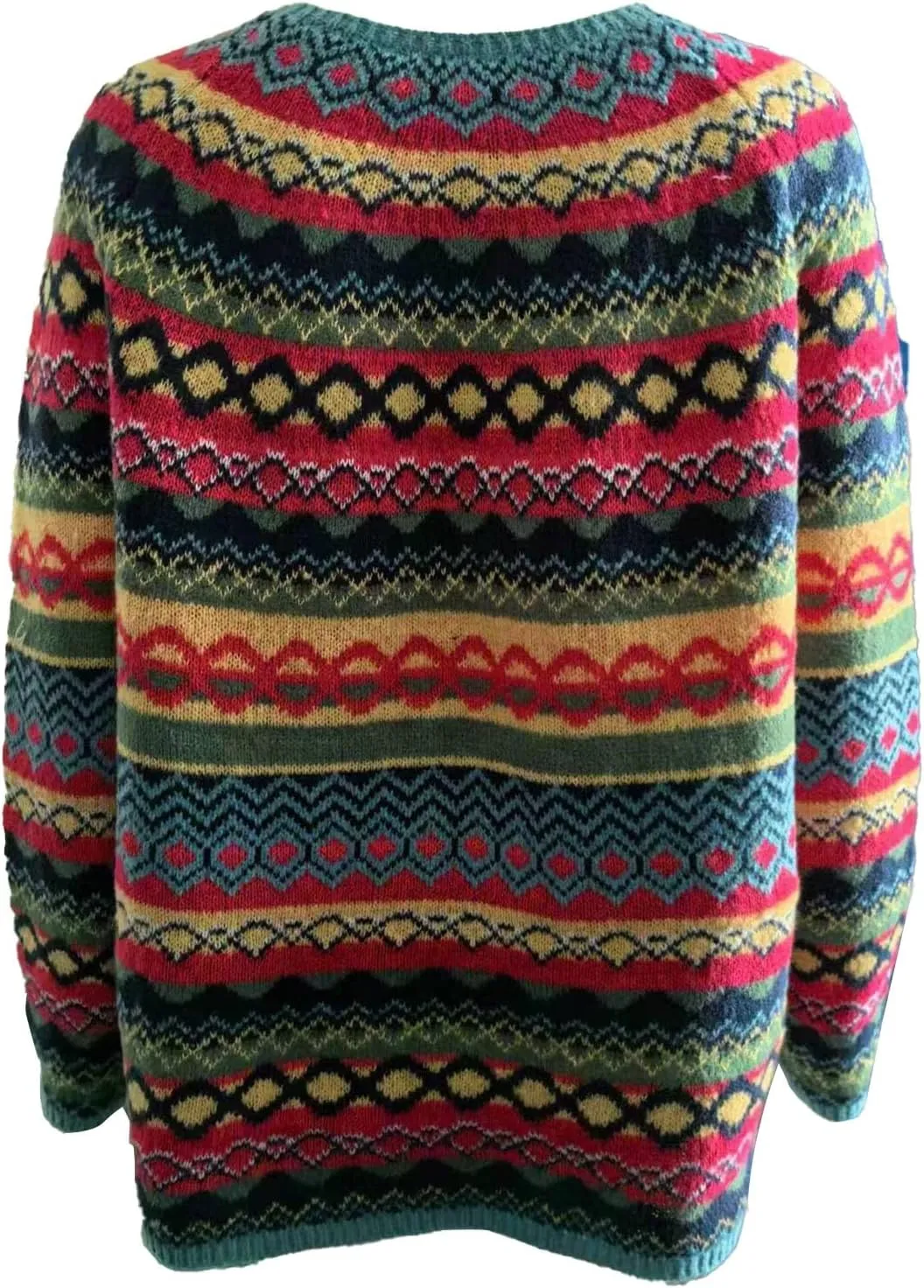 Women's Fair Isle Knitted Sweater Vintage Long Sleeve Crewneck Retro Lightweight Pullover Sweater Top for Fall Winter