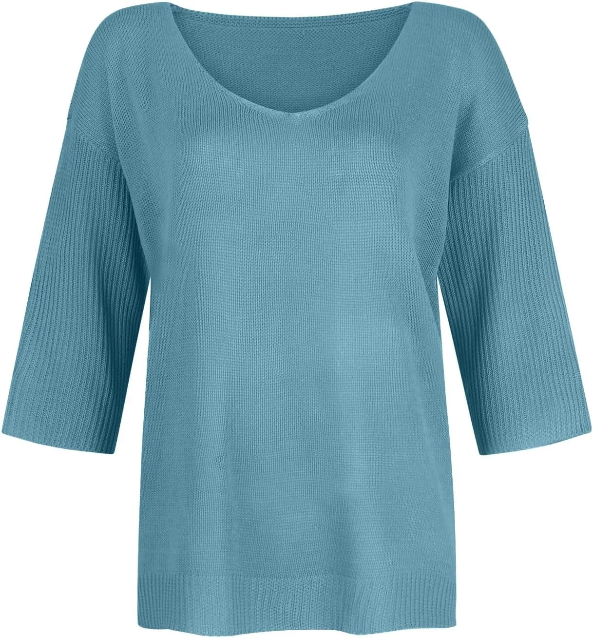 Women's Fall 3/4 Sleeve Sweaters 2024 Casual Crewneck Ribbed Knit Flower Striped Loose Pullover Tops Plus Size