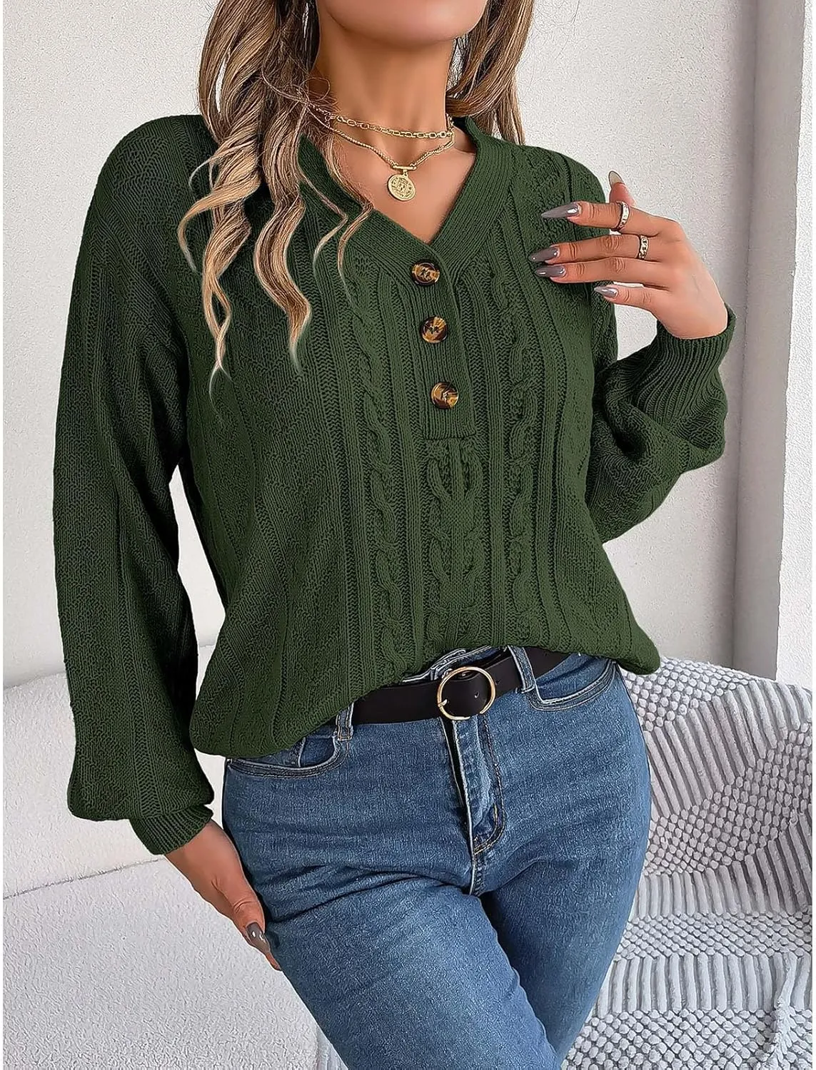 Womens Fall Clothes 2024 Winter Crewneck Striped Pullover Sweaters V Neck Lightweight Long Sleeve Blouse Top