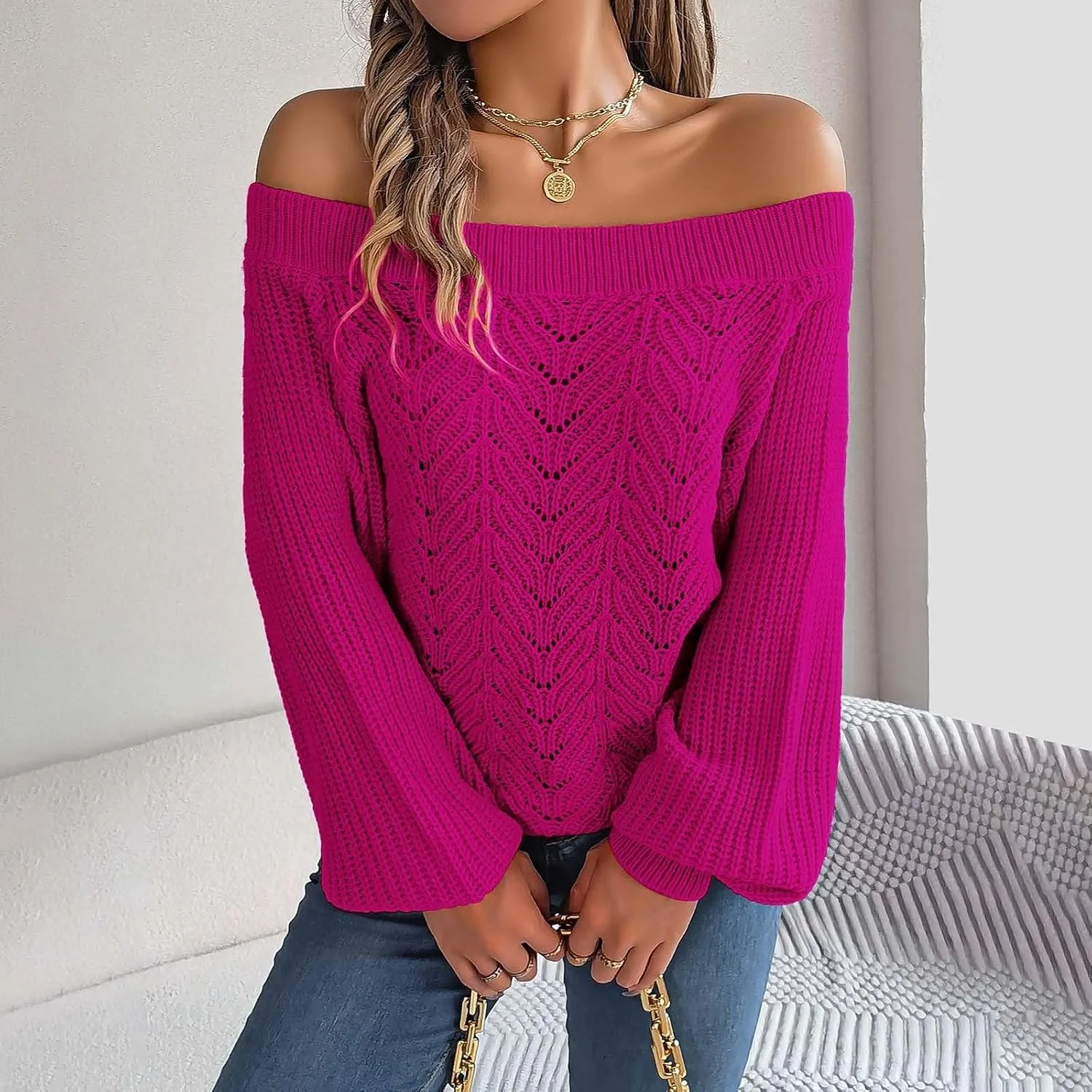 Womens Fall Clothes 2024 Winter Crewneck Striped Pullover Sweaters V Neck Lightweight Long Sleeve Blouse Top