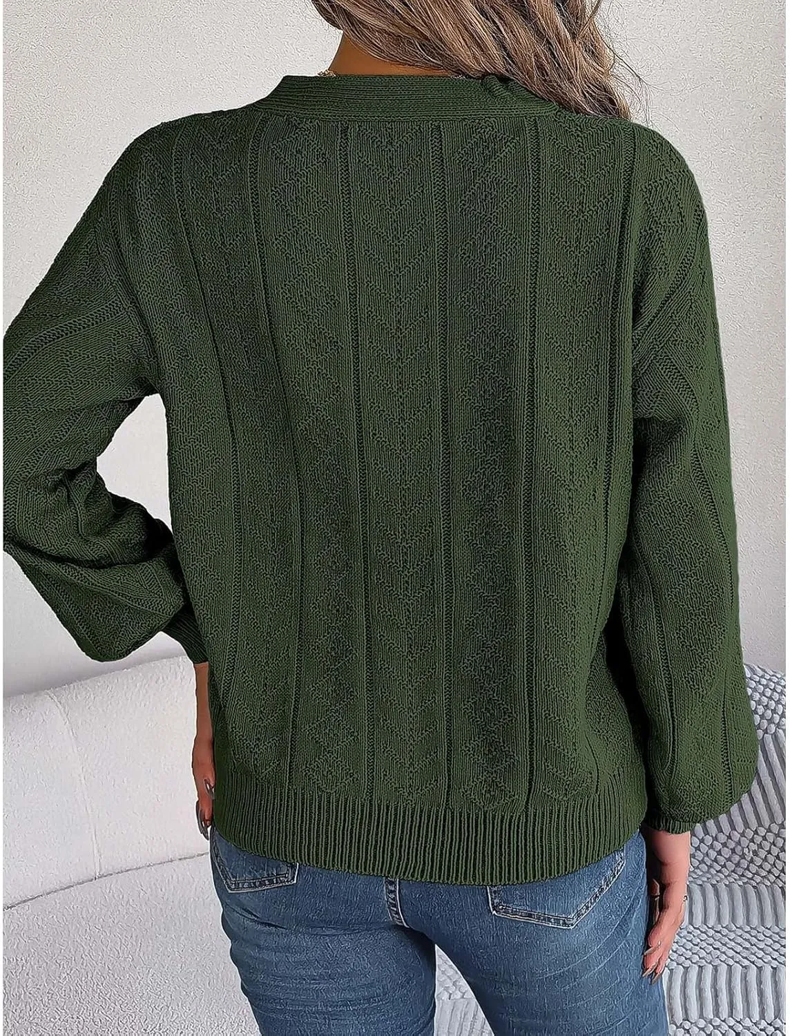 Womens Fall Clothes 2024 Winter Crewneck Striped Pullover Sweaters V Neck Lightweight Long Sleeve Blouse Top