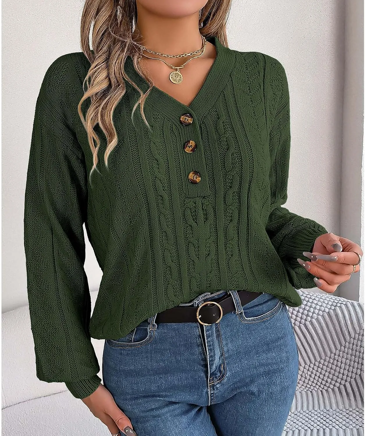 Womens Fall Clothes 2024 Winter Crewneck Striped Pullover Sweaters V Neck Lightweight Long Sleeve Blouse Top