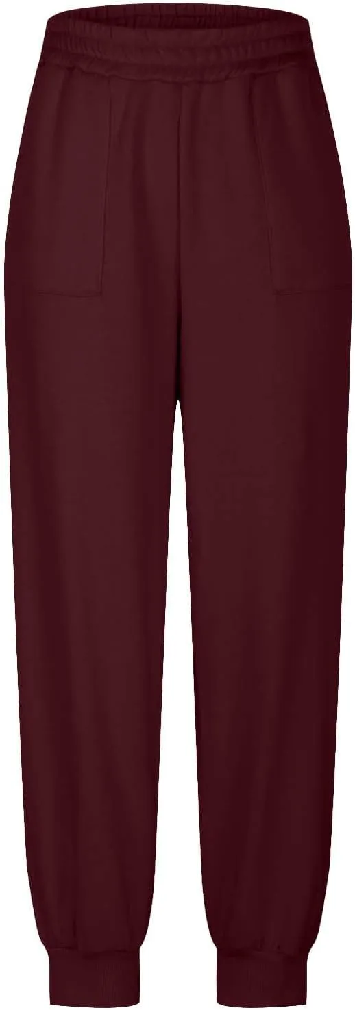 Womens Fleece Lined Baggy Cinch Bottom Sweatpants Sport Solid Color Yoga with Pockets Trousers Loose Fit Casual Soft