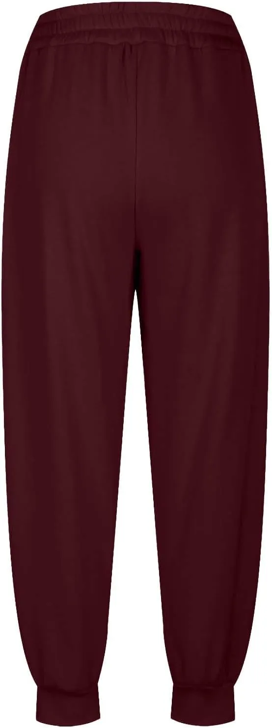 Womens Fleece Lined Baggy Cinch Bottom Sweatpants Sport Solid Color Yoga with Pockets Trousers Loose Fit Casual Soft