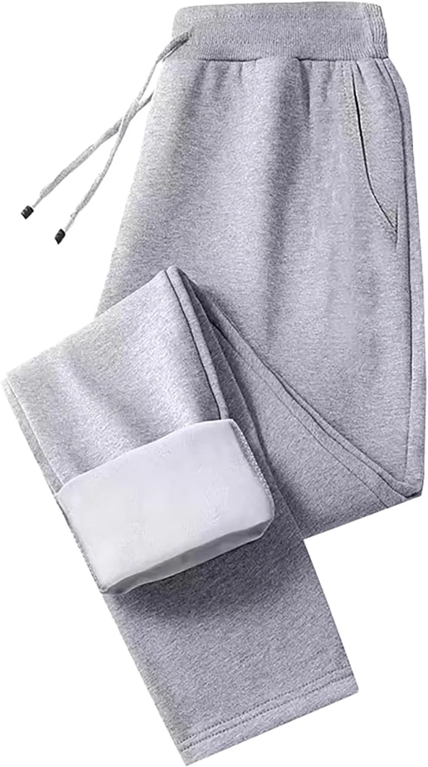 Womens Fleece Lined Pants Wide Leg Elastic Waist Sweatpants Fashion Line Loose Pants Fall Casual Basic High Waisted