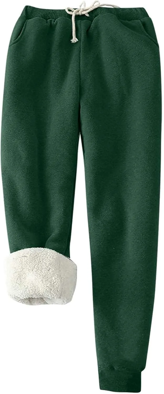 Women's Fleece Lined Sweatpants Winter Warm Sherpa Lined Athletic Sweatpants Thermal Jogger Fleece Pants with Pocket