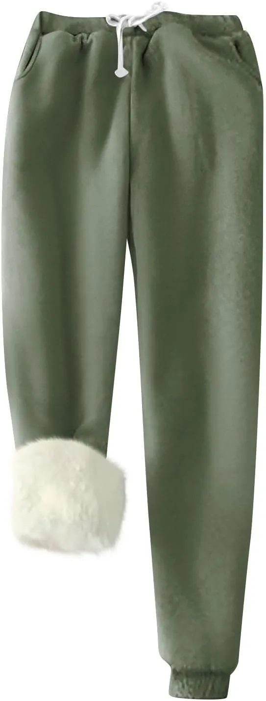 Women's Fleece Lined Sweatpants Winter Warm Sherpa Lined Athletic Sweatpants Thermal Jogger Fleece Pants with Pocket