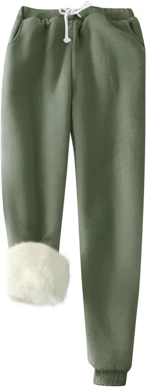 Women's Fleece Lined Sweatpants Winter Warm Sherpa Lined Athletic Sweatpants Thermal Jogger Fleece Pants with Pocket