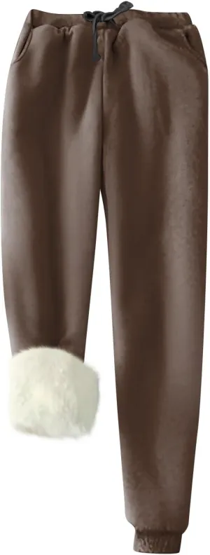 Women's Fleece Lined Sweatpants Winter Warm Sherpa Lined Athletic Sweatpants Thermal Jogger Fleece Pants with Pocket