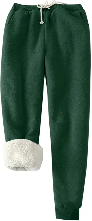 Women's Fleece Lined Sweatpants Winter Warm Sherpa Lined Athletic Sweatpants Thermal Jogger Fleece Pants with Pocket