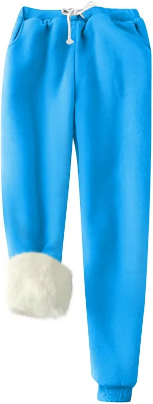 Women's Fleece Lined Sweatpants Winter Warm Sherpa Lined Athletic Sweatpants Thermal Jogger Fleece Pants with Pocket