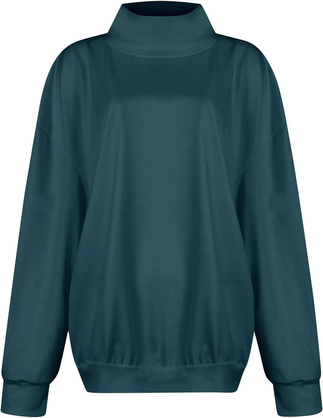 Women's French Terry Sweatshirt Fashion Solid Color Long Sleeve Loose Slit Half Turtleneck Sweatshirt Top, S-3XL