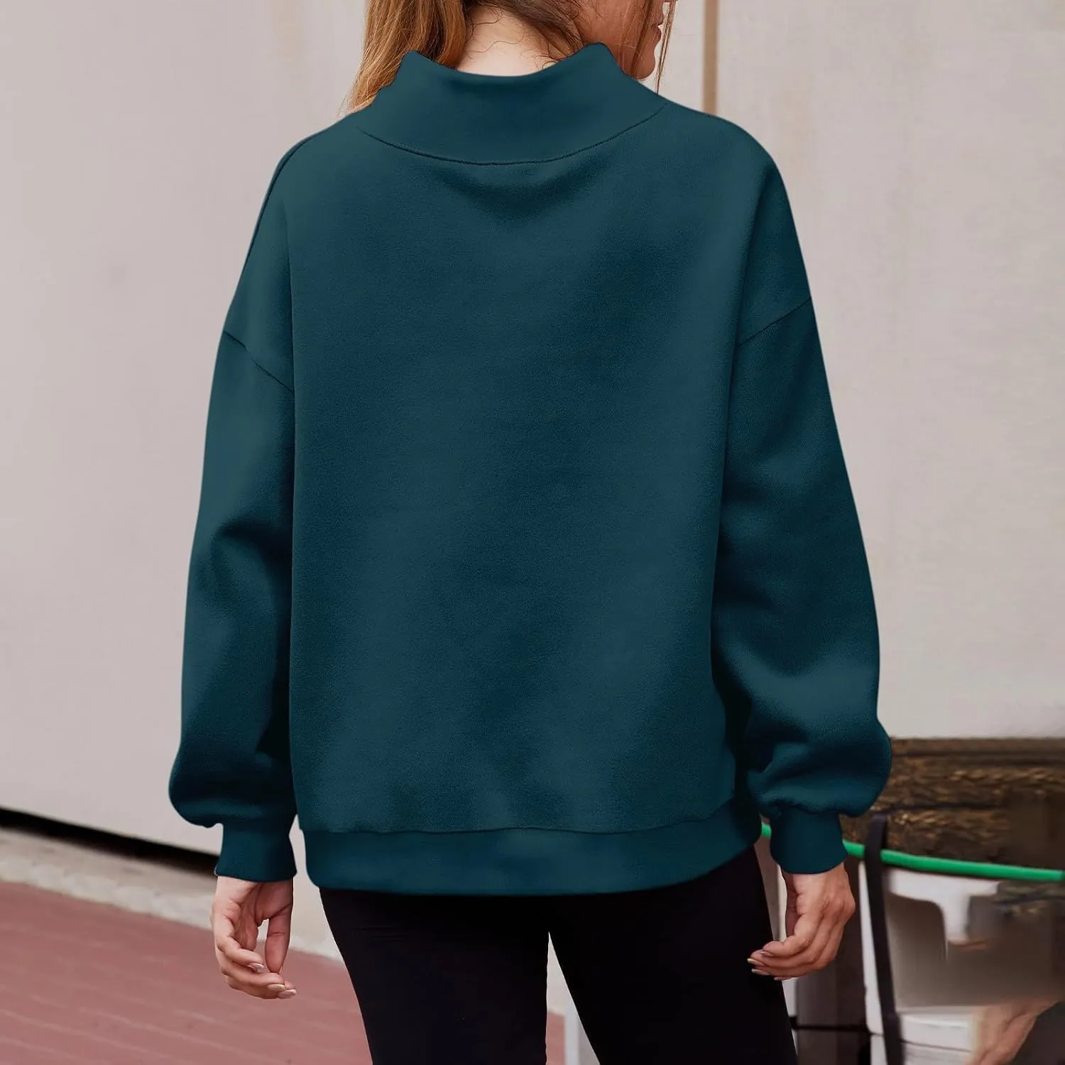 Women's French Terry Sweatshirt Fashion Solid Color Long Sleeve Loose Slit Half Turtleneck Sweatshirt Top, S-3XL