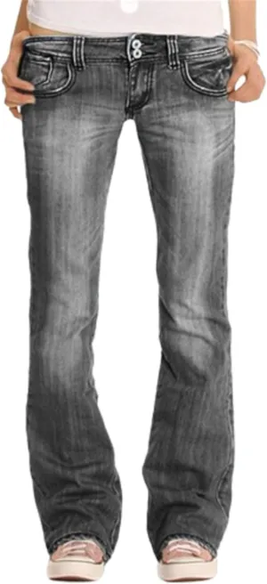 Women's Fringe Washed Bootleg Jeans Ripped Flare Low Rise Fitted Denim Pants Classic Stretch Curvy Bootcut Jeans