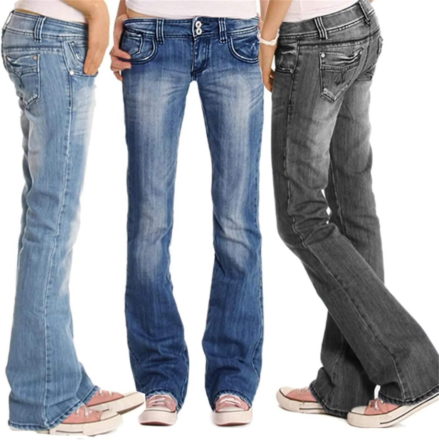Women's Fringe Washed Bootleg Jeans Ripped Flare Low Rise Fitted Denim Pants Classic Stretch Curvy Bootcut Jeans
