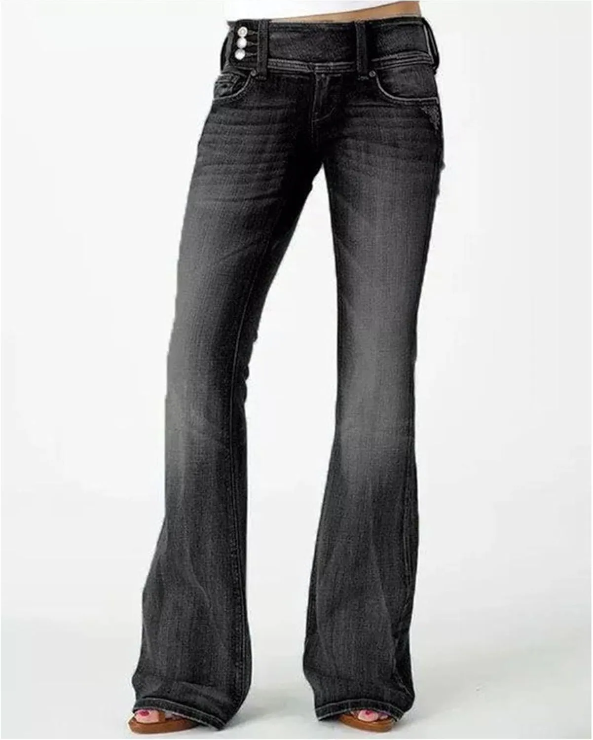 Women's Fringe Washed Bootleg Jeans Ripped Flare Low Rise Fitted Denim Pants Classic Stretch Curvy Bootcut Jeans
