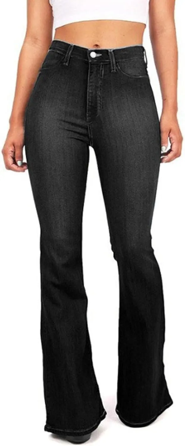 Women's Fringe Washed Bootleg Jeans Ripped Flare Low Rise Fitted Denim Pants Classic Stretch Curvy Bootcut Jeans