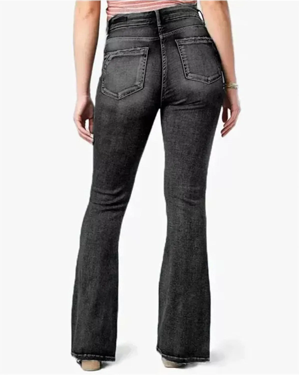 Women's Fringe Washed Bootleg Jeans Ripped Flare Low Rise Fitted Denim Pants Classic Stretch Curvy Bootcut Jeans