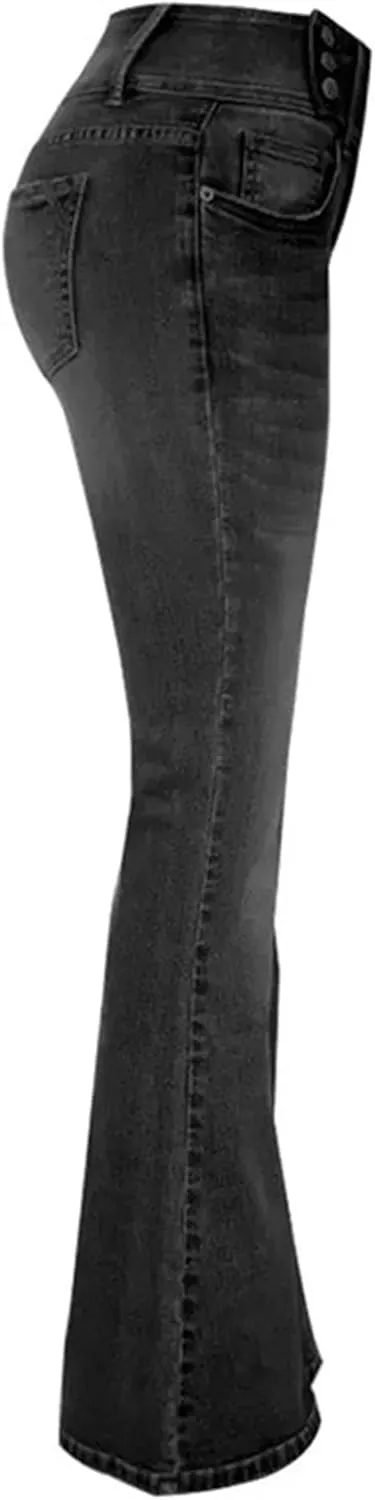 Women's Fringe Washed Bootleg Jeans Ripped Flare Low Rise Fitted Denim Pants Classic Stretch Curvy Bootcut Jeans