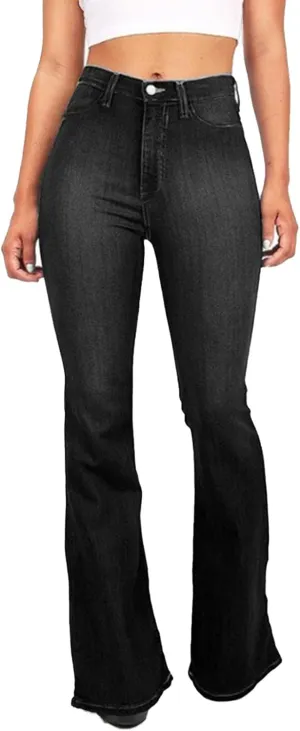 Women's Fringe Washed Bootleg Jeans Ripped Flare Low Rise Fitted Denim Pants Classic Stretch Curvy Bootcut Jeans