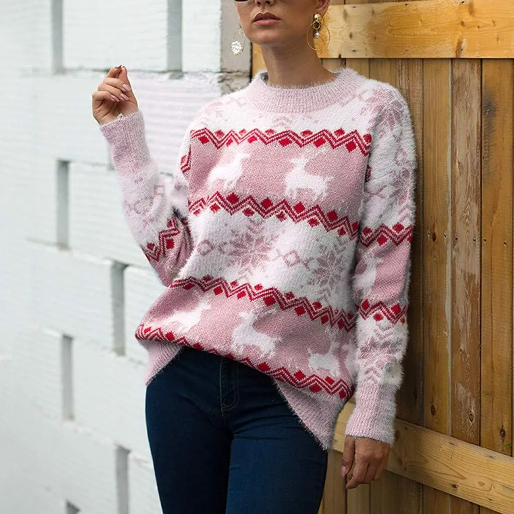 Women's Funny Christmas Tree Ugly Pullover Sweater Snowflake Long Sleeve Shirt Fall Lightweight Blouse Tops