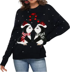 Women's Funny Christmas Tree Ugly Pullover Sweater Snowflake Long Sleeve Shirt Fall Lightweight Blouse Tops
