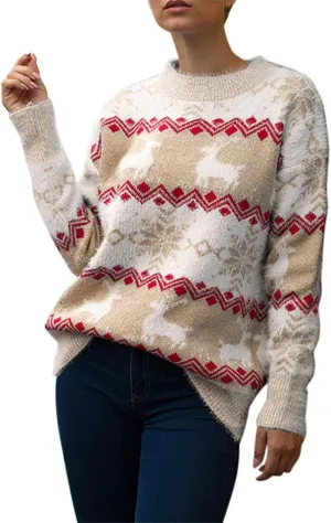 Women's Funny Christmas Tree Ugly Pullover Sweater Snowflake Long Sleeve Shirt Fall Lightweight Blouse Tops