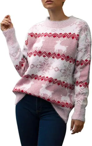 Women's Funny Christmas Tree Ugly Pullover Sweater Snowflake Long Sleeve Shirt Fall Lightweight Blouse Tops