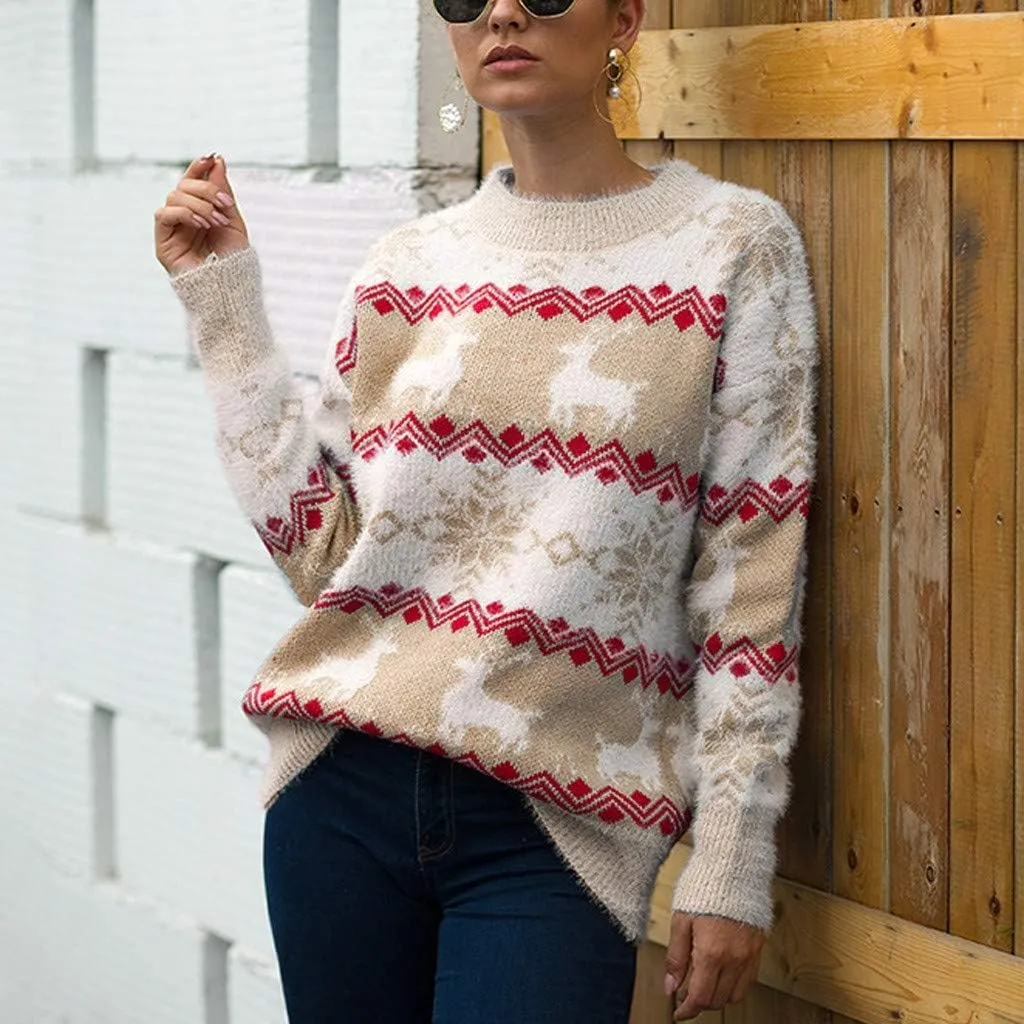 Women's Funny Christmas Tree Ugly Pullover Sweater Snowflake Long Sleeve Shirt Fall Lightweight Blouse Tops