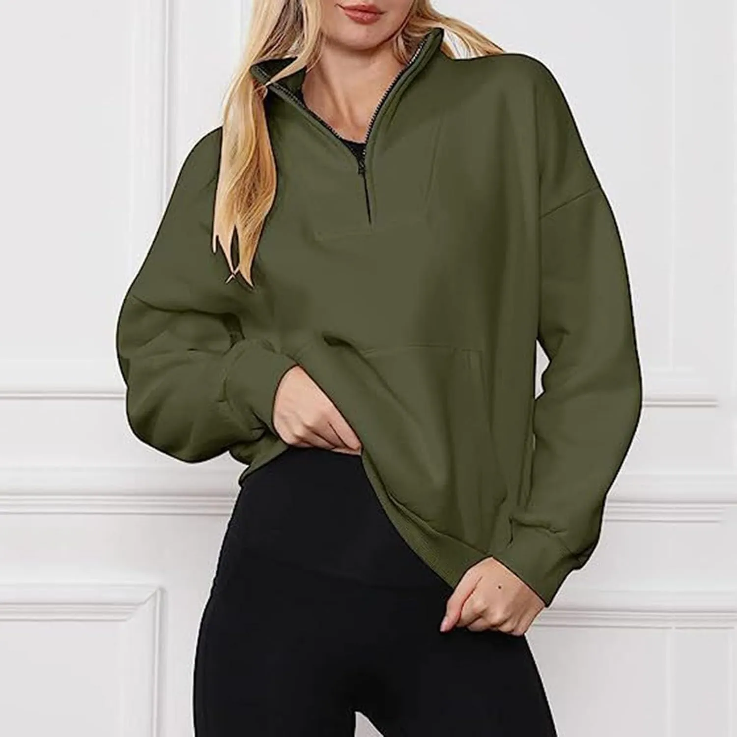 Women's Half Zip Sweatshirt No Hood Casual Long Sleeve Stand Collar Quarter Zip Pullover Fall Shirts Tops