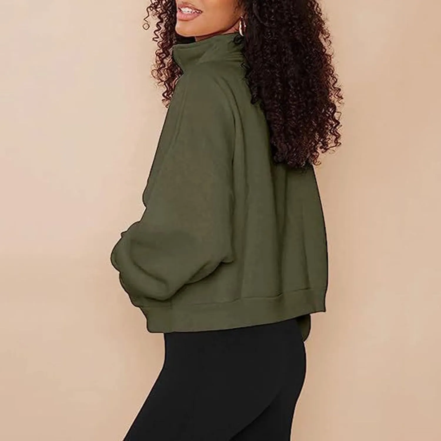 Women's Half Zip Sweatshirt No Hood Casual Long Sleeve Stand Collar Quarter Zip Pullover Fall Shirts Tops