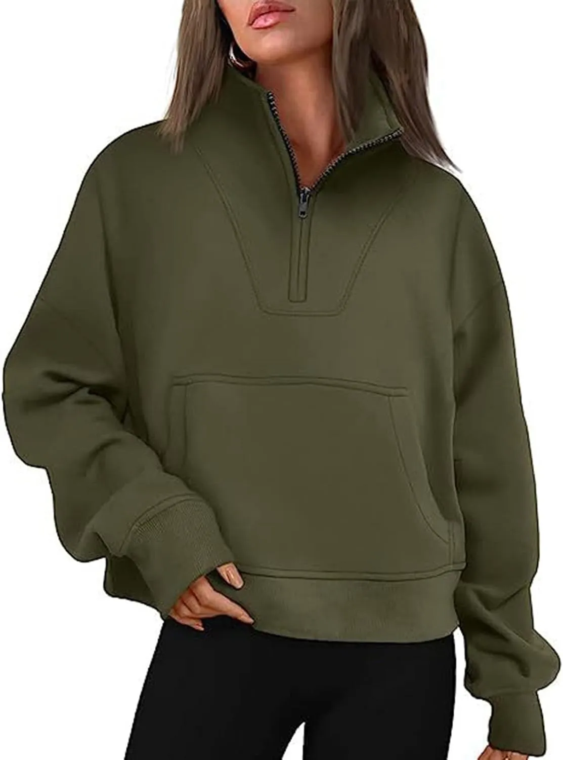 Women's Half Zip Sweatshirt No Hood Casual Long Sleeve Stand Collar Quarter Zip Pullover Fall Shirts Tops