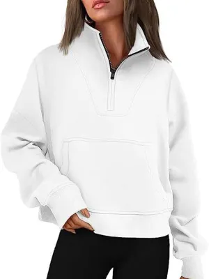 Women's Half Zip Sweatshirt No Hood Casual Long Sleeve Stand Collar Quarter Zip Pullover Fall Shirts Tops