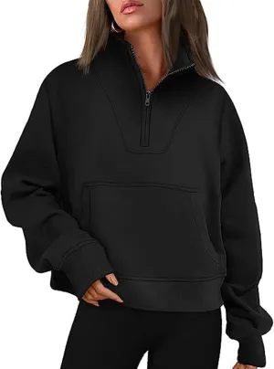 Women's Half Zip Sweatshirt No Hood Casual Long Sleeve Stand Collar Quarter Zip Pullover Fall Shirts Tops