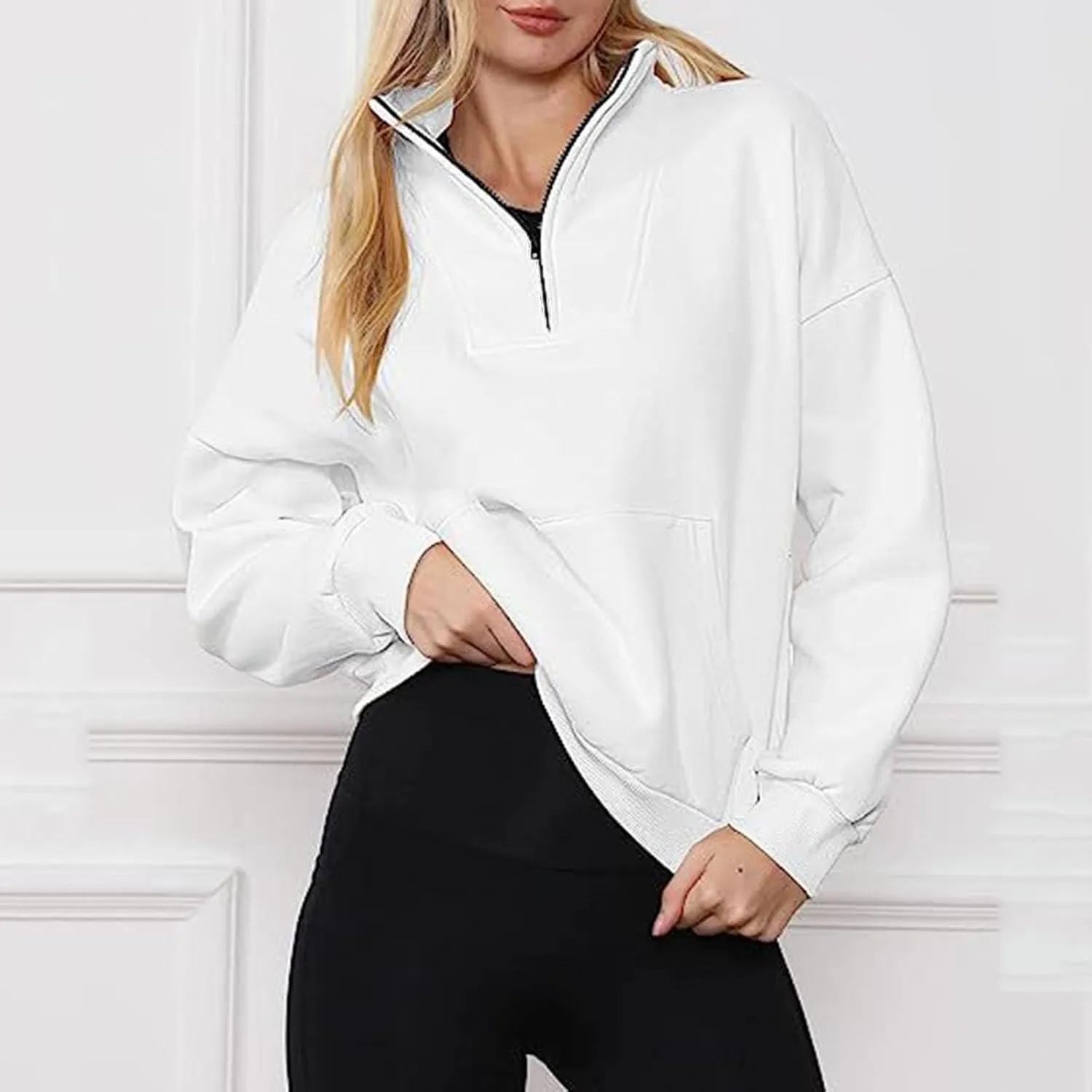 Women's Half Zip Sweatshirt No Hood Casual Long Sleeve Stand Collar Quarter Zip Pullover Fall Shirts Tops