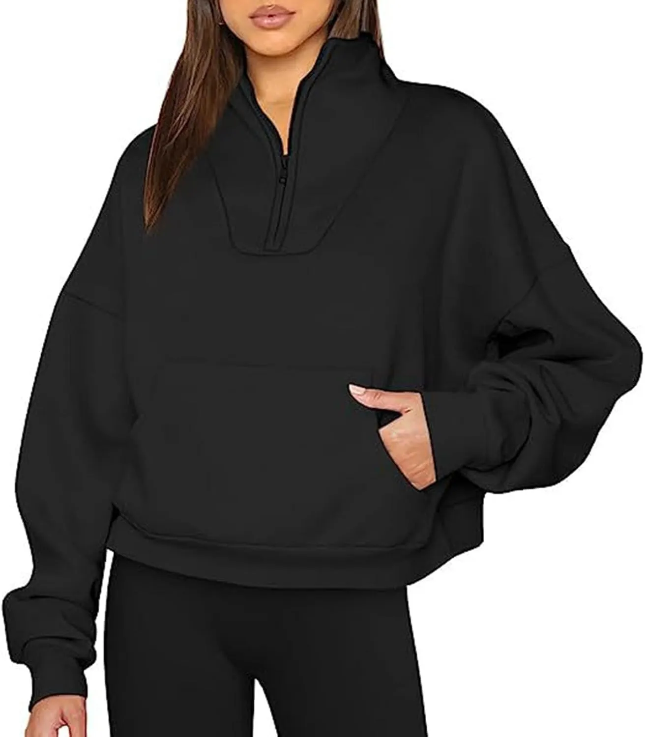 Women's Half Zip Sweatshirt No Hood Casual Long Sleeve Stand Collar Quarter Zip Pullover Fall Shirts Tops