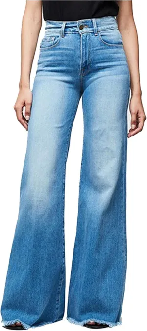 Women's High Waist Baggy Jeans Wide Leg Denim Jeans Flap Pocket Side Jeans Straight Casual Loose Trousers Classic Streetwear, Blue, X-Large
