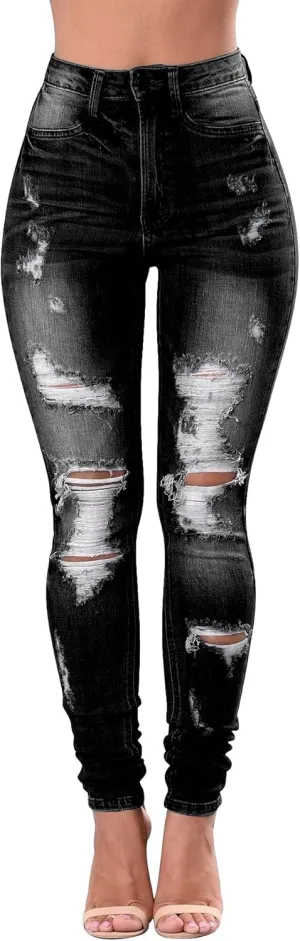 Women's High Waisted Jeans for Women Distressed Stretch Jeans for Women Ripped Butt Lift Jeans Denim Pants