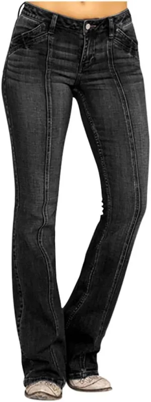 Womens High Waisted Jeans Waisted Trousers Jeans Lace Poket Denim Women's Jeans Straight Leg Loose Stretchy Straight