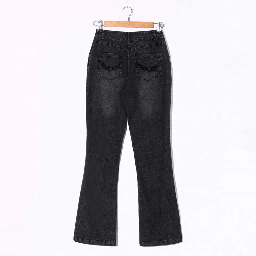 Womens High Waisted Jeans Waisted Trousers Jeans Lace Poket Denim Women's Jeans Straight Leg Loose Stretchy Straight