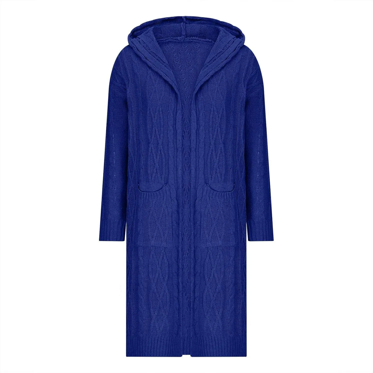 Women's Hooded Open Front Cardigan Cable Knit Hoodie Sweaters Solid Chunky Long Sweater Coats Ladies Fashion Knitwear