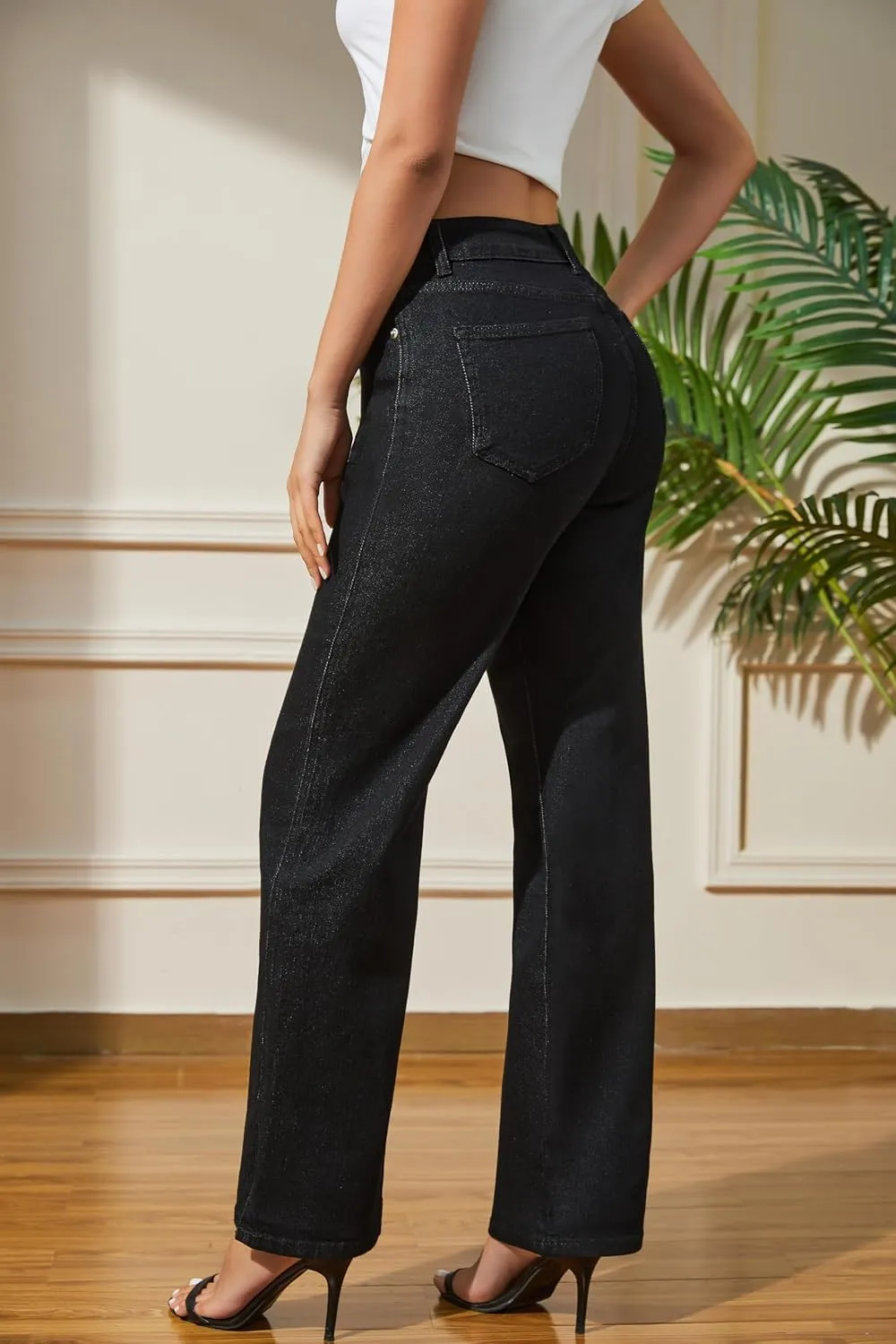 Womens Jeans High Waisted Stretchy Straight Leg Split Hem Jeans for Women Trendy Classic Denim