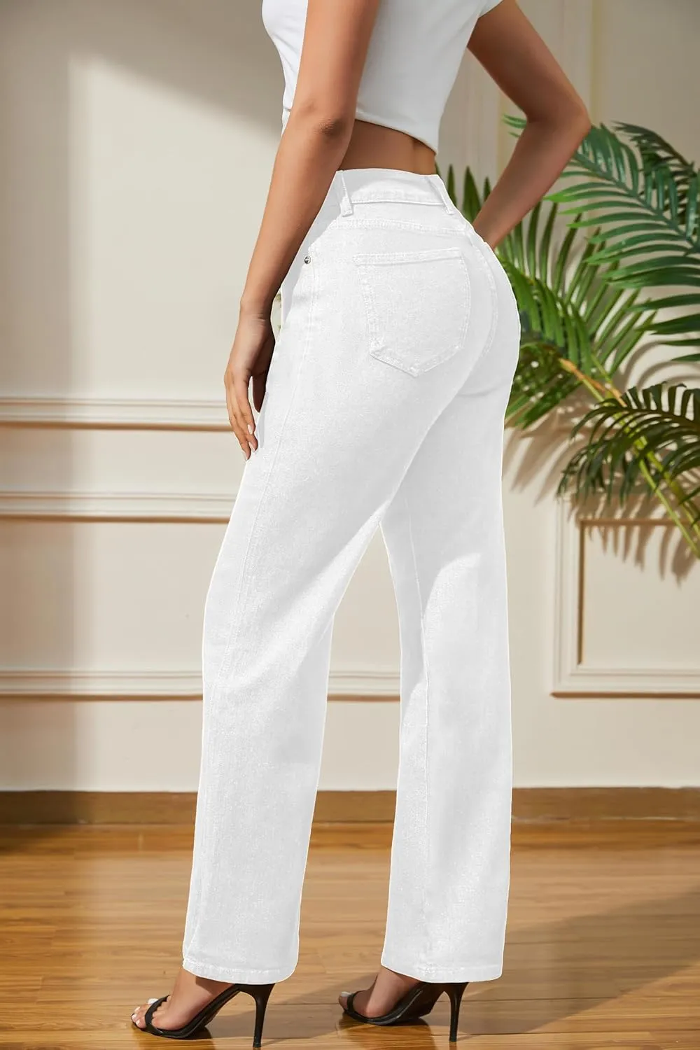 Womens Jeans High Waisted Stretchy Straight Leg Split Hem Jeans for Women Trendy Classic Denim