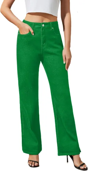 Womens Jeans High Waisted Stretchy Straight Leg Split Hem Jeans for Women Trendy Classic Denim